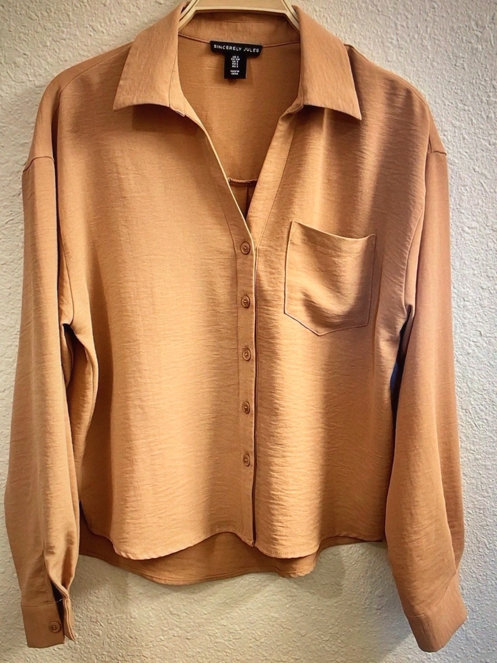 Sincerly Jules Lightweight Button-Down Shirt in Camel/Tan